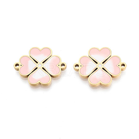 304 Stainless Steel Enamel Heart Clover Links STAS-T073-26G-1
