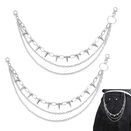 2Pcs Aluminum & Iron Spike Rivet Tassel Chains Belt AJEW-UN0002-11P-1