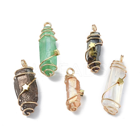 Electroplated Natural Quartz Crystal Pendants PALLOY-JF02087-02-1