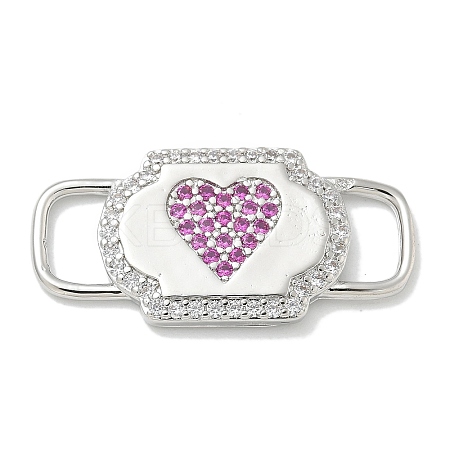 Rack Plating Brass Micro Pave Clear & Orchid Cubic Zirconia Heart Mask Connector Charms KK-L224-065P-1