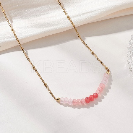 Dyed Natural Malaysia Jade Faceted Rondelle Beaded 304 Stainless Steel Satellite Chain Necklaces for Women NJEW-JN05783-01-1