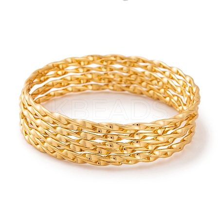 7Pcs PVD Vacuum Plating 304 Stainless Steel Textured Ring Bangles Set for Women BJEW-A011-13B-G-1