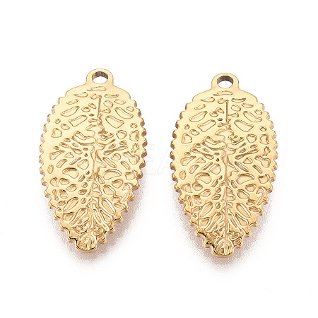 304 Stainless Steel Leaf Pendants STAS-T069-40G-1