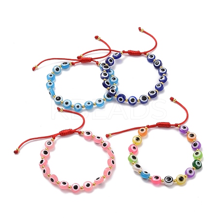 Flat Round with Evil Eye Beaded Bracelet BJEW-JB07102-02-1