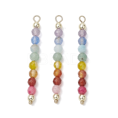Natural Agate & Carnelian & Green Aventurinee & Aquamarine & Amethyst Faceted Round Beaded Chakra Pendants PALLOY-JF03450-1
