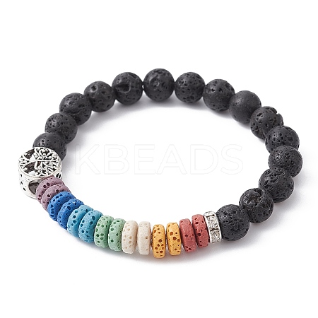 Dyed Natural Lava Rock Beaded Stretch Bracelets for Women BJEW-JB09670-1