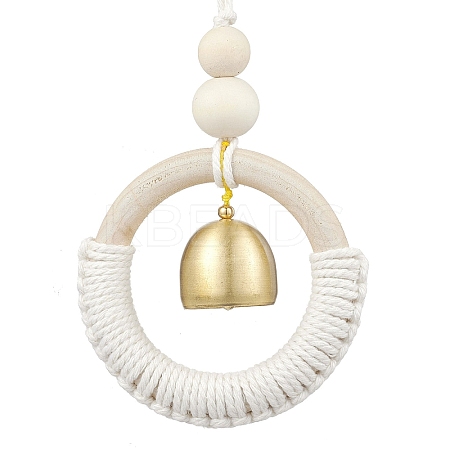 Wood & Cotton Threads Ring Pendant Decorations HJEW-TA00305-1