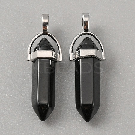 Synthetic Black Stone Double Terminal Pointed Pendants G-WH0016-37E-1