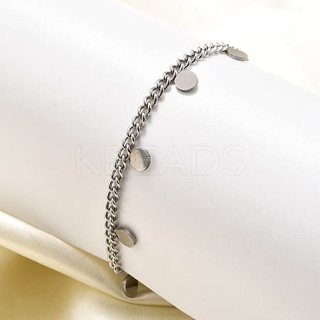 304 Stainless Steel Flat Round Charm Bracelets BJEW-R021-04P-1