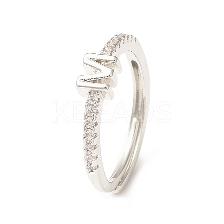 Clear Cubic Zirconia Initial Letter Adjustable Ring RJEW-C052-01P-M-1