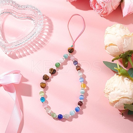 Heart Cat Eye Mobile Straps HJEW-JM03427-01-1