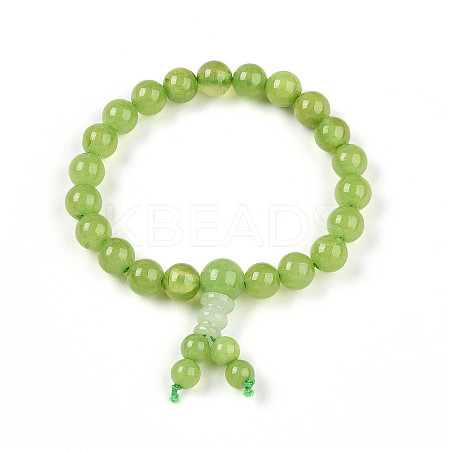 Buddhist Natural Topaz Jade Round Beaded Stretch Bracelets BJEW-R041-8mm-04-01-1