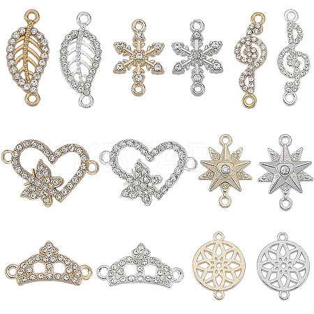 SUNNYCLUE 56Pcs 14 Style Alloy Crystal Rhinestone Connector Charms FIND-SC0007-90-1