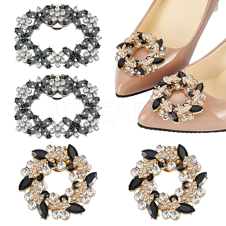 4Pcs 2 Styles Flower Brass Rhinestone Shoe Decorations AJEW-GA0006-94A-1