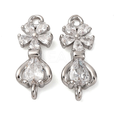 Brass Pave Clear Cubic Zirconia Flower Connector Charms KK-P308-43P-1