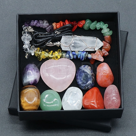 Tumbled and Heart Stone & Bracelet & Necklace Mixed Natural Gemstone Healing Stones Set X1-PW-WG44401-01-1