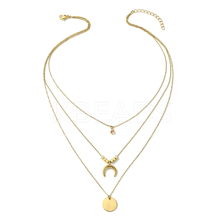 304 Stainless Steel Moon Pendant Triple Layered Necklace with Glass for Women NJEW-JN03871-1