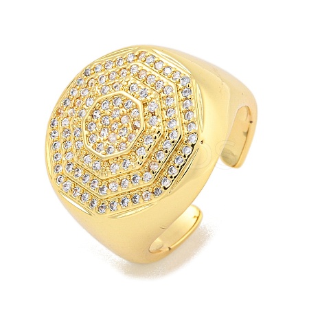 Rack Plating Octagon Brass Micro Pave Clear Cubic Zirconia Cuff Finger Rings RJEW-C103-04G-1