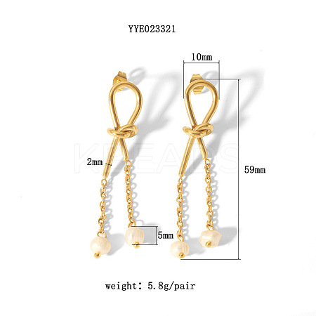 Minimalist Stainless Steel and Water Drop Natural Freshwater Pearl Knot Tassel Stud Earrings for Women DX0351-2-1