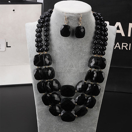 Bohemian Style Acrylic Faceted Rectangle Beaded Multilayer Necklaces & Dangle Earrings Sets WG4F927-04-1
