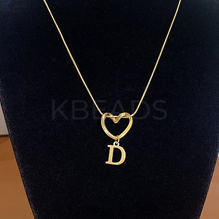 304 Stainless Steel Heart with Initial Pendant Necklaces for Women FS-WG4DC9E-04-1