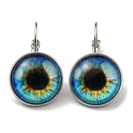 Sunflower Glass Leverback Earrings with Brass Earring Pins EJEW-Q798-01Q-1