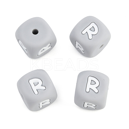 20Pcs Grey Cube Letter Silicone Beads 12x12x12mm Square Dice Alphabet Beads with 2mm Hole Spacer Loose Letter Beads for Bracelet Necklace Jewelry Making JX436R-1