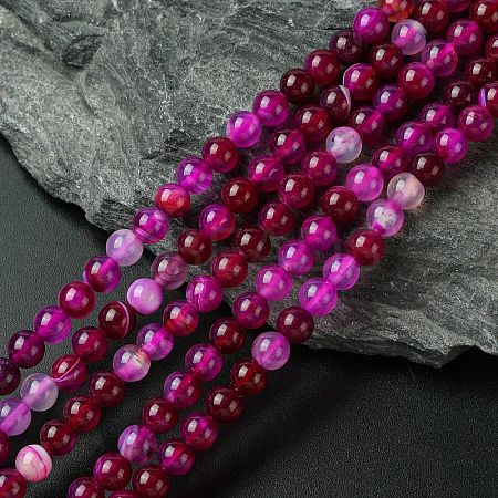 Natural Striped Agate/Banded Agate Bead Strands X-G-K166-13-6mm-03-1