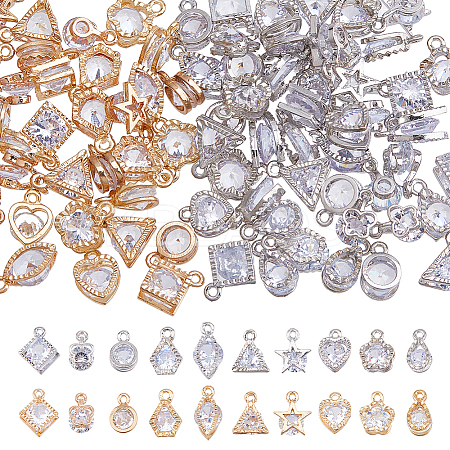 100Pcs 20 Styles Alloy Cubic Zirconia Charms ZIRC-HS0001-09-1