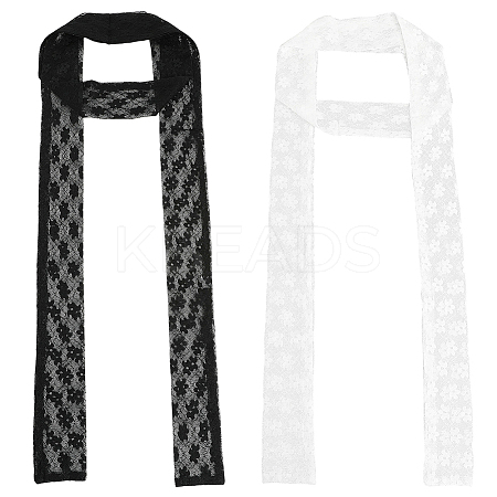 2Pcs 2 Colors Polyester Lace Long Silk Scarf for Women Girls AJEW-GF0011-28E-1