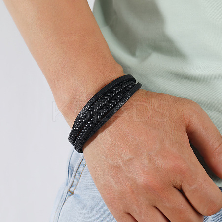 Minimalist Braided Leather Magnetic Clasp Bracelet for Men - Retro and Trendy Design ST3470317-1