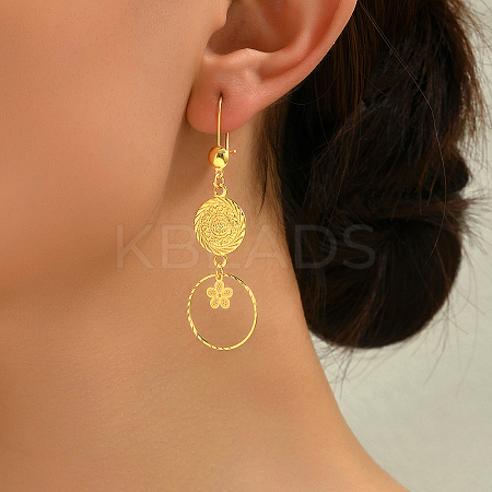 Geometric Hollow Retro Flat Round with Flower Brass Dangle Earrings DM2624-1