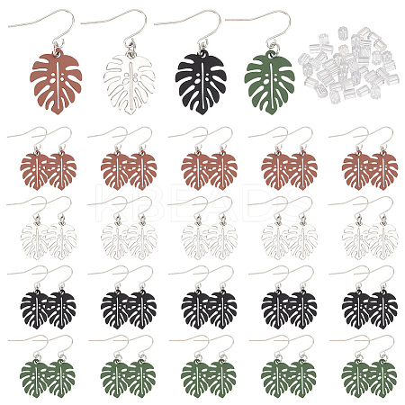   24 Pairs 4 Color Alloy Enamel Tropical Leaf Dangle Earrings EJEW-PH0001-25-1