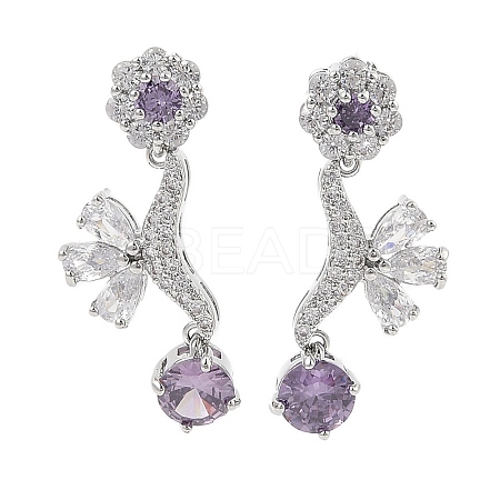 Brass Pave Cubic Zirconia Flower Stud Earrings for Women EJEW-I304-23P-07-1