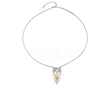 Duo Tone 304 Stainless Steel Heart Pendant Necklaces for Women WG2A018-02-1