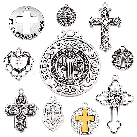 90Pcs 9 Style Tibetan Style Alloy Pendants TIBEP-WR0001-01-1