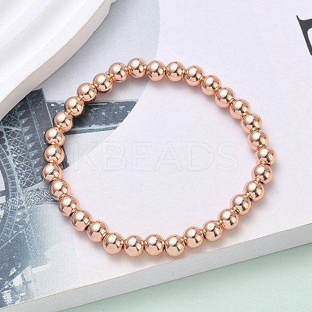 Brass Round Beaded Stretch Bracelets for Men Women BJEW-B148-05D-RG-1
