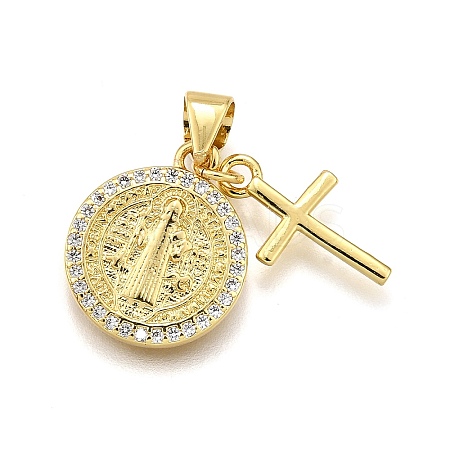Rack Plating Brass Micro Pave Cubic Zirconia Pendants KK-K401-74G-1