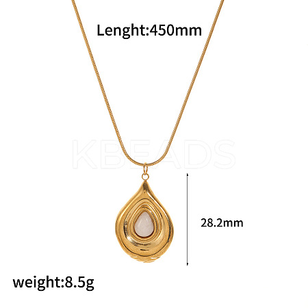 Natural White Jade Flower Teardrop Pendant 304 Stainless Steel Chain Necklaces for Women FS-WG9E461-08-1