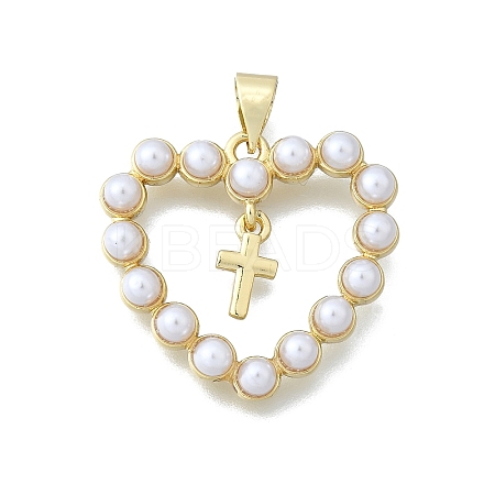 Heart with Cross Brass Pendants KK-V010-19G-1