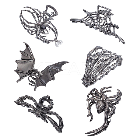 6Pcs 6 Styles Halloween Zinc Alloy Claw Hair Clips for Woman Girls Thick Hair PHAR-GA0001-03-1