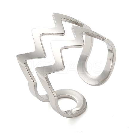 Non-Tarnish Double Layer Wave 304 Stainless Steel Open Cuff Rings for Women LS-RJEW-N048-08P-1
