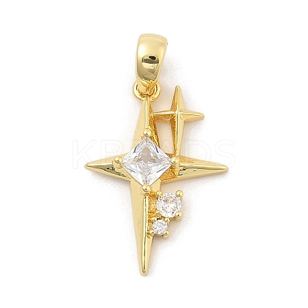Rack Plating Brass Clear Cubic Zirconia Pendants KK-S407-02G-1