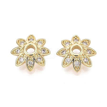 Brass Micro Pave Clear Cubic Zirconia Bead Caps KK-Q071-06G-02-1