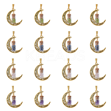 16Pcs 4 Styles Tibetan Style Alloy Moon Pendants PALLOY-FH00027-1