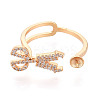 Scissors Shape Brass Micro Pave Clear Cubic Zirconia Cup Peg Ring Settings KK-T076-11G-2