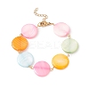 Natural Shell Flat Round Link Chain Bracelet BJEW-C015-07G-1