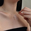 Religion Cross 925 Sterling Silver Pave Cubic Zirconia Pendant Necklaces for Women NJEW-F338-03P-3
