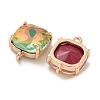 Brass Pave Faceted Glass Square Connector Charms KK-G517-14G-2