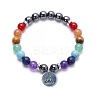 Alloy Buddha Charm Chakra Round Gemstone Beaded Stretch Bracelets ID6522-5-1
